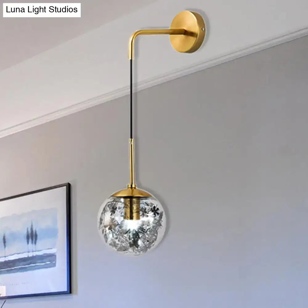 Modern gold clear glass wall light bedroom flower deco cloth