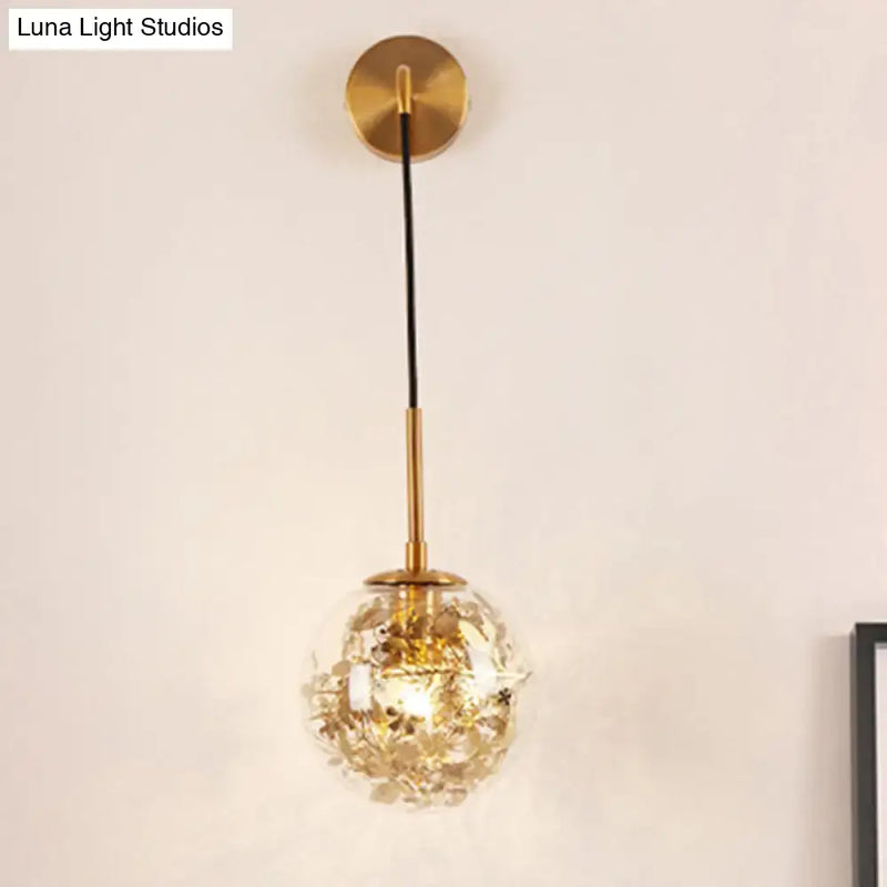 Modern gold clear glass wall light bedroom flower deco cloth