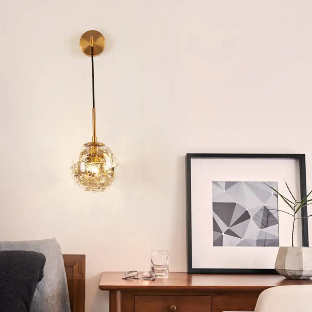 Modern gold clear glass wall light bedroom flower deco cloth