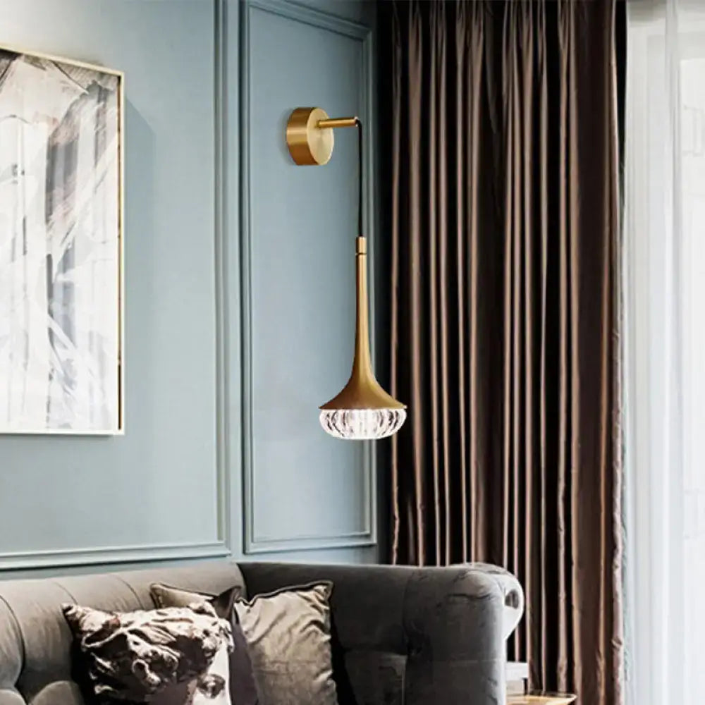 Modern gold clear textured glass wall sconce for living room