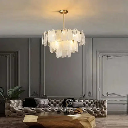 Modern gold cloudy glass chandeliers for living room lighting