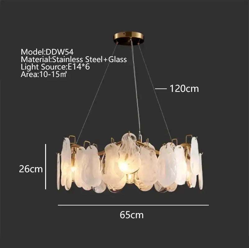Modern gold cloudy glass chandeliers for living room lighting