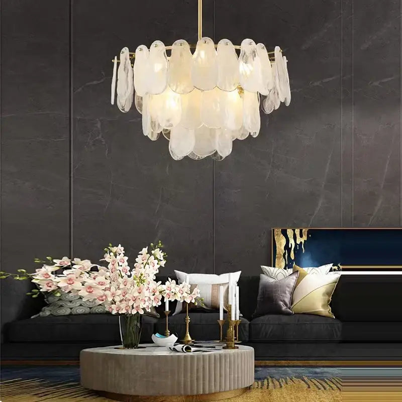 Modern gold cloudy glass chandeliers for living room lighting
