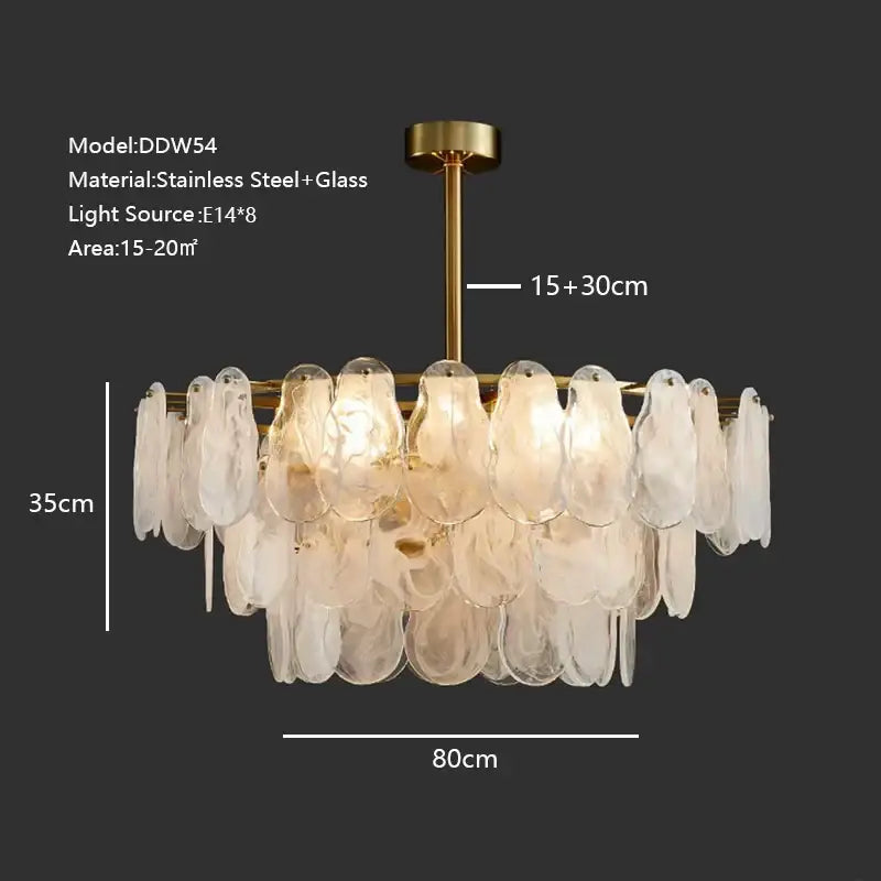 Modern gold cloudy glass chandeliers for living room lighting