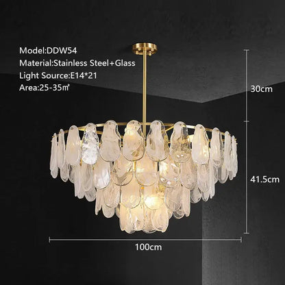 Modern gold cloudy glass chandeliers for living room lighting