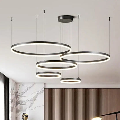 Modern gold & coffee brushed rings pendant chandelier dining room