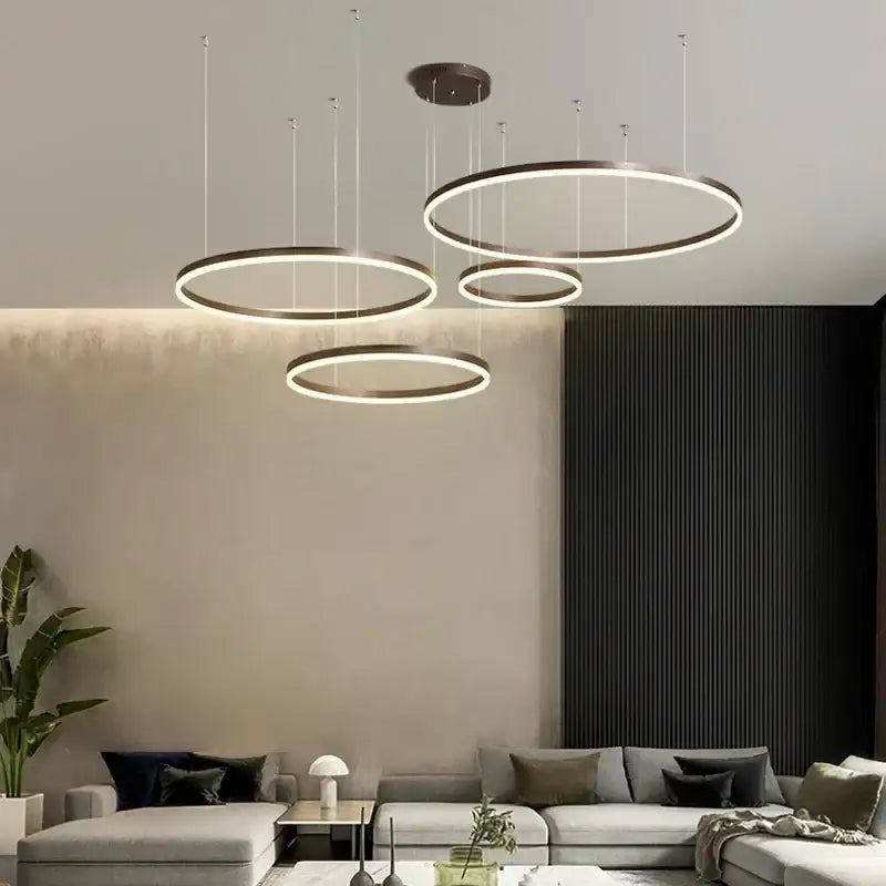 Modern gold & coffee brushed rings pendant chandelier dining room