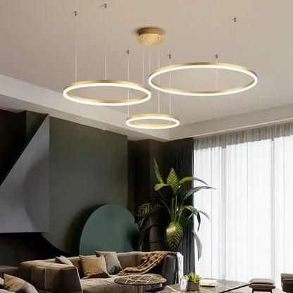 Modern gold & coffee brushed rings pendant chandelier dining room