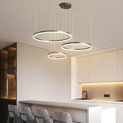 Modern gold & coffee brushed rings pendant chandelier dining room
