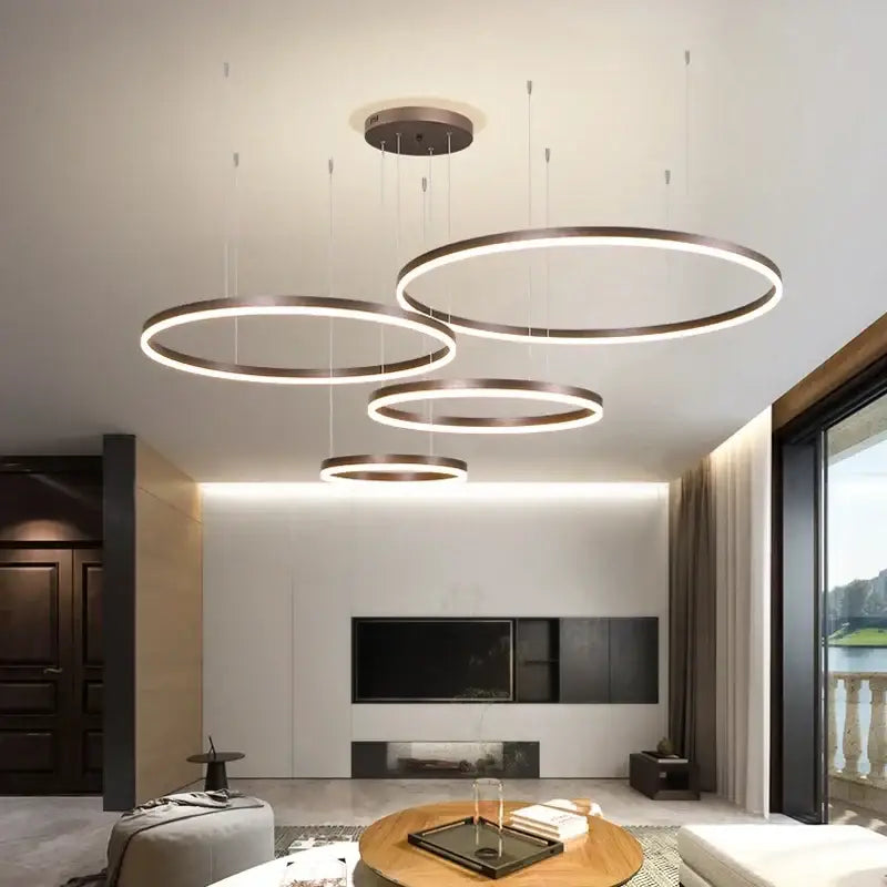 Modern gold & coffee brushed rings pendant chandelier dining room