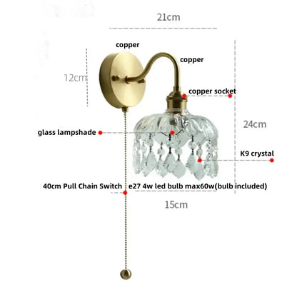 Modern gold conch shell wall light fixture bedroom pull chain switch