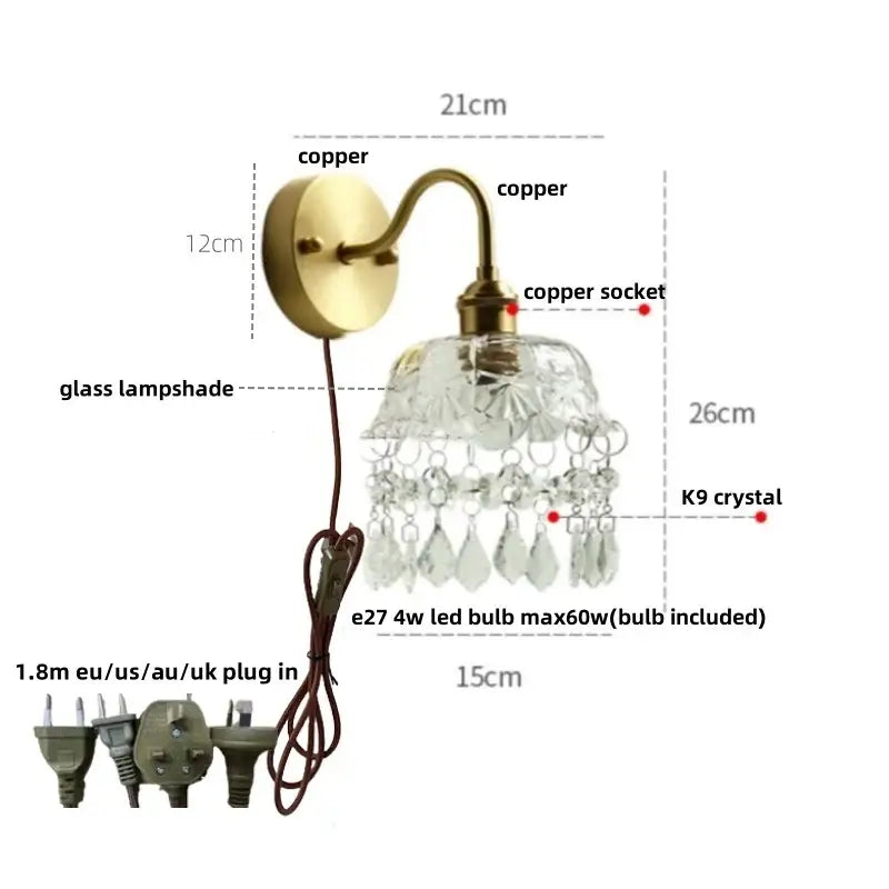 Modern gold conch shell wall light fixture bedroom pull chain switch