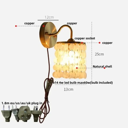 Modern gold conch shell wall light fixture bedroom pull chain switch