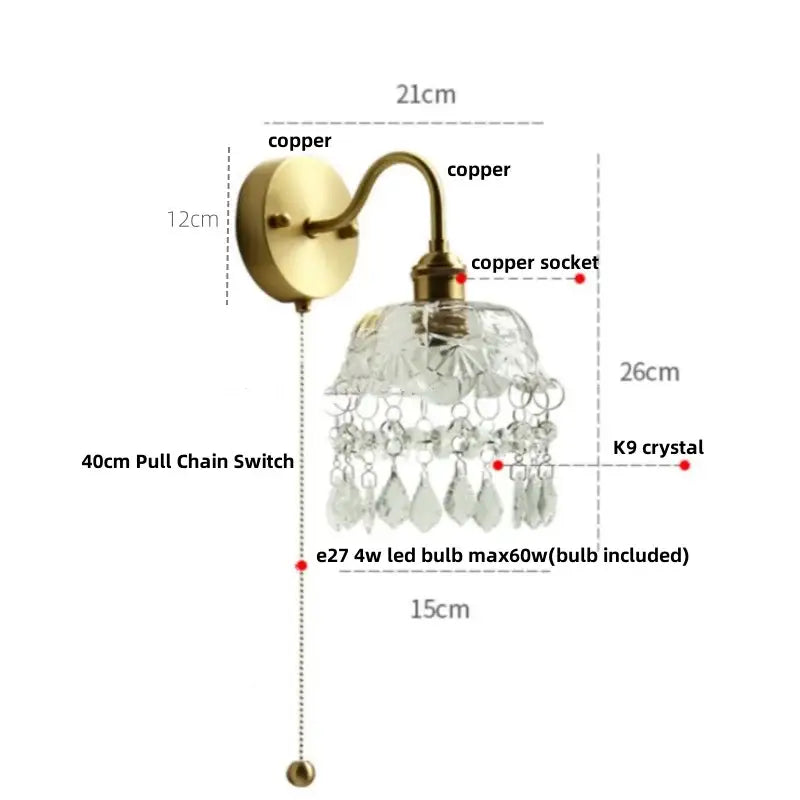 Modern gold conch shell wall light fixture bedroom pull chain switch