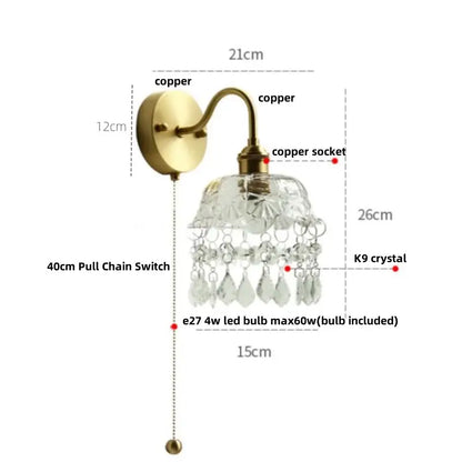 Modern gold conch shell wall light fixture bedroom pull chain switch