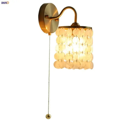 Modern gold conch shell wall light fixture bedroom pull chain switch