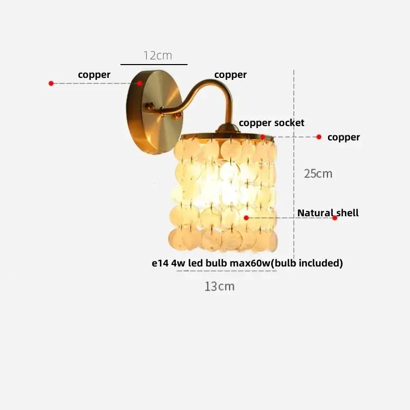 Modern gold conch shell wall light fixture bedroom pull chain switch