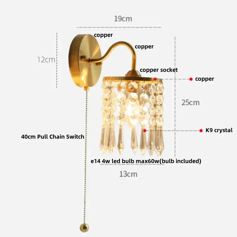 Modern gold conch shell wall light fixture bedroom pull chain switch