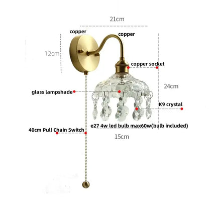 Modern gold conch shell wall light fixture bedroom pull chain switch