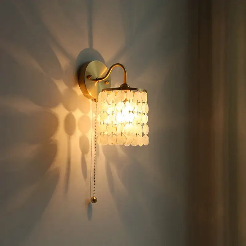 Modern gold conch shell wall light fixture bedroom pull chain switch