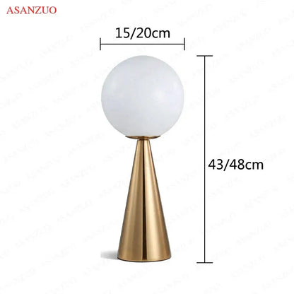 Modern gold cone glass table lamp bedroom frosted globe light