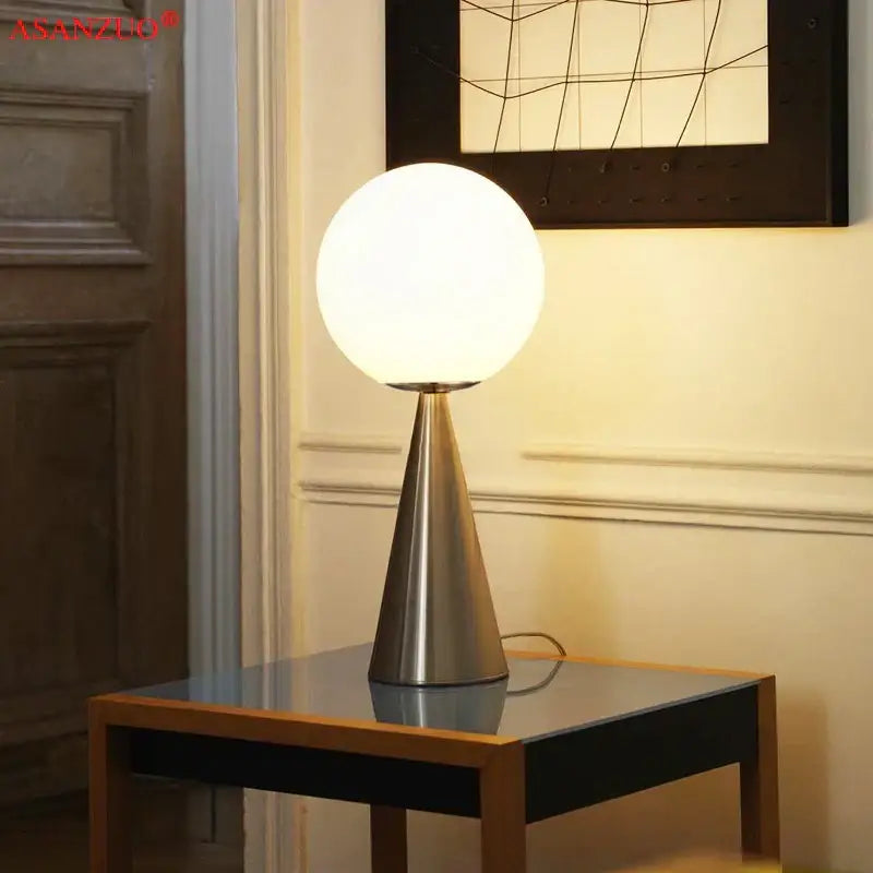 Modern gold cone glass table lamp bedroom frosted globe light
