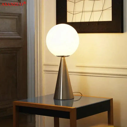 Modern gold cone glass table lamp bedroom frosted globe light