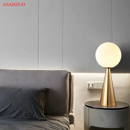 Modern gold cone glass table lamp bedroom frosted globe light