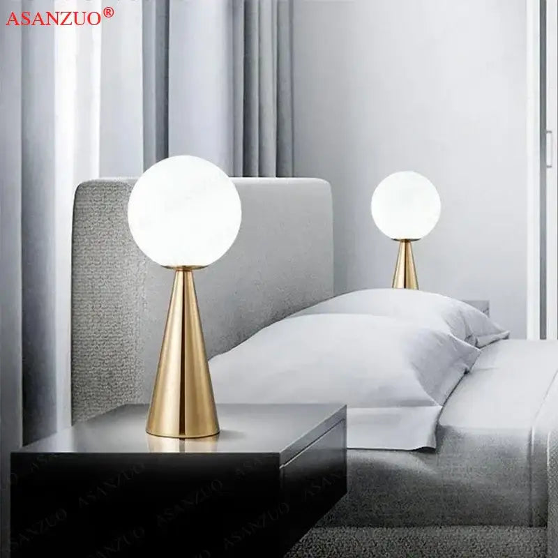 Modern gold cone glass table lamp bedroom frosted globe light
