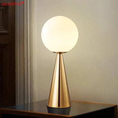 Modern gold cone glass table lamp bedroom frosted globe light