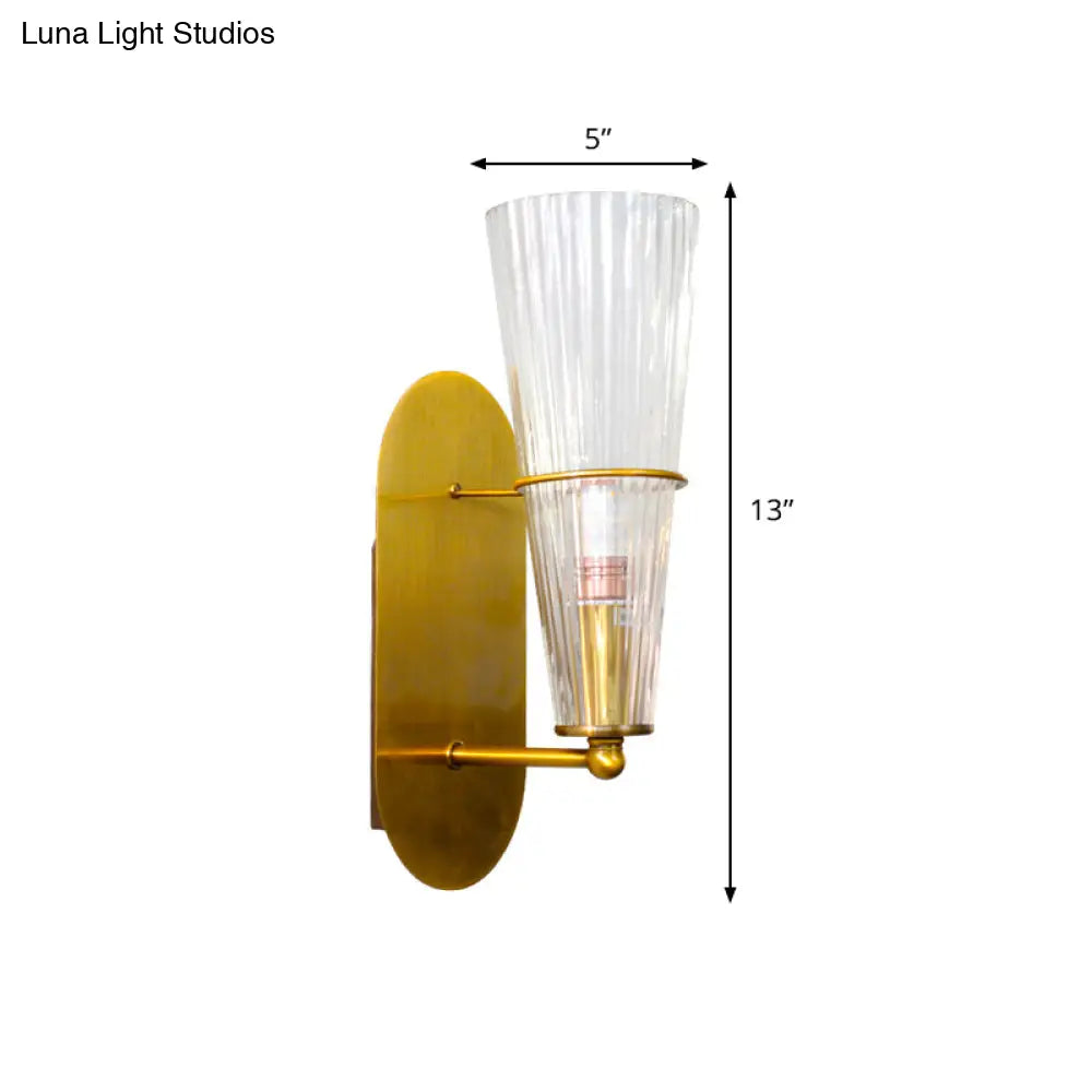 DecorBites™ Modern Gold Cone Wall Sconce with Ribbed Glass Shade