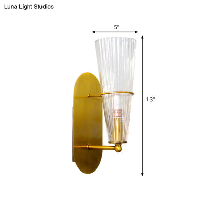 DecorBites™ Modern Gold Cone Wall Sconce with Ribbed Glass Shade