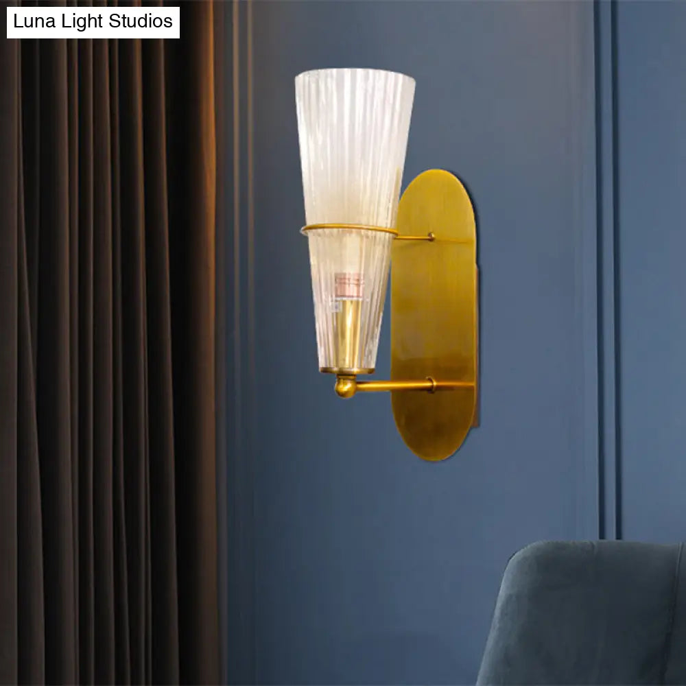 DecorBites™ Modern Gold Cone Wall Sconce with Ribbed Glass Shade