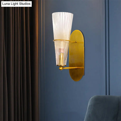 DecorBites™ Modern Gold Cone Wall Sconce with Ribbed Glass Shade