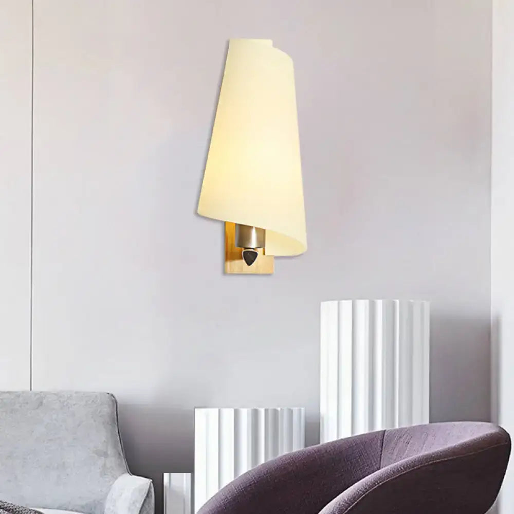 Modern gold coolie shade sconce light – bedroom milk glass wall lamp
