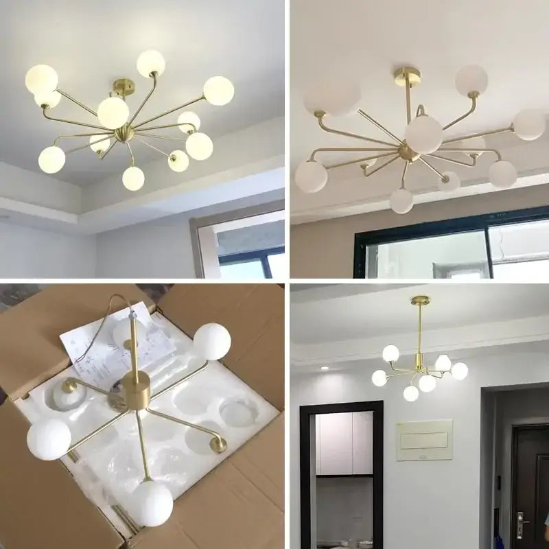 Modern gold copper ceiling chandelier living room glass globe light
