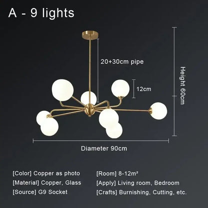 Modern gold copper ceiling chandelier living room glass globe light