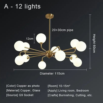 Modern gold copper ceiling chandelier living room glass globe light