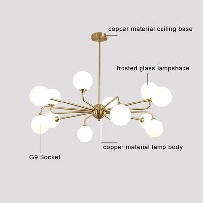 Modern gold copper ceiling chandelier living room glass globe light