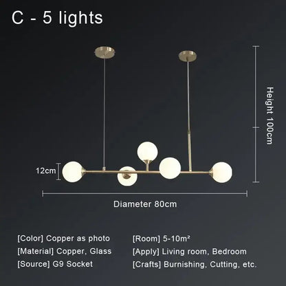 Modern gold copper ceiling chandelier living room glass globe light