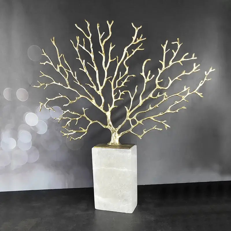 Modern gold coral tree sculpture living room marble decor