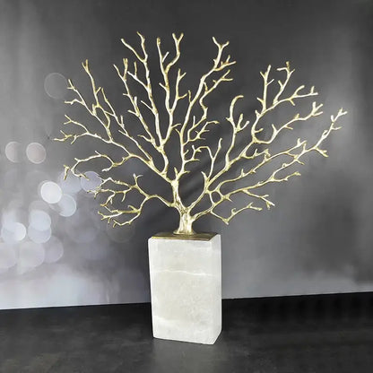 Modern gold coral tree sculpture living room marble decor