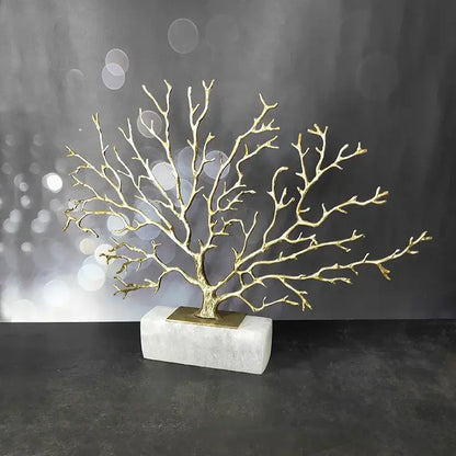 Modern gold coral tree sculpture living room marble decor
