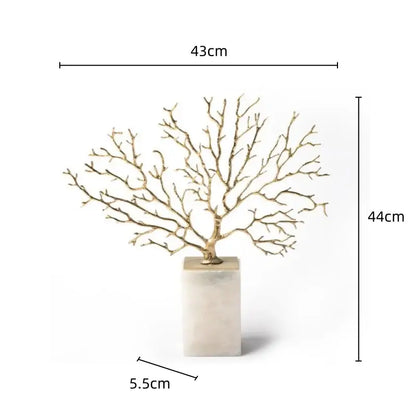 Modern gold coral tree sculpture living room marble decor
