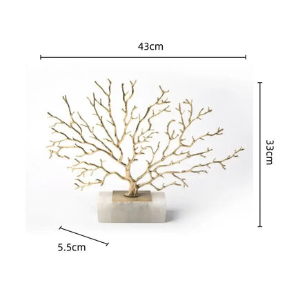 Modern gold coral tree sculpture living room marble decor