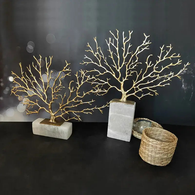 Modern gold coral tree sculpture living room marble decor