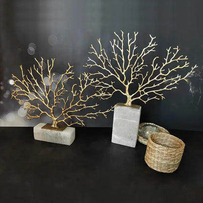 Modern gold coral tree sculpture living room marble decor