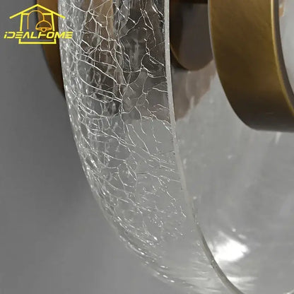 Modern gold cracked glass wall lamp bedroom amber sconce