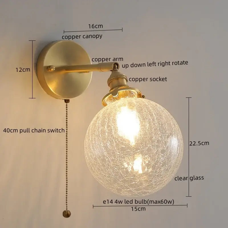 Modern gold crackled glass led wall lights bedroom sconce
