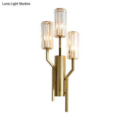 Modern gold crooked arm wall lamp – living room crystal sconce